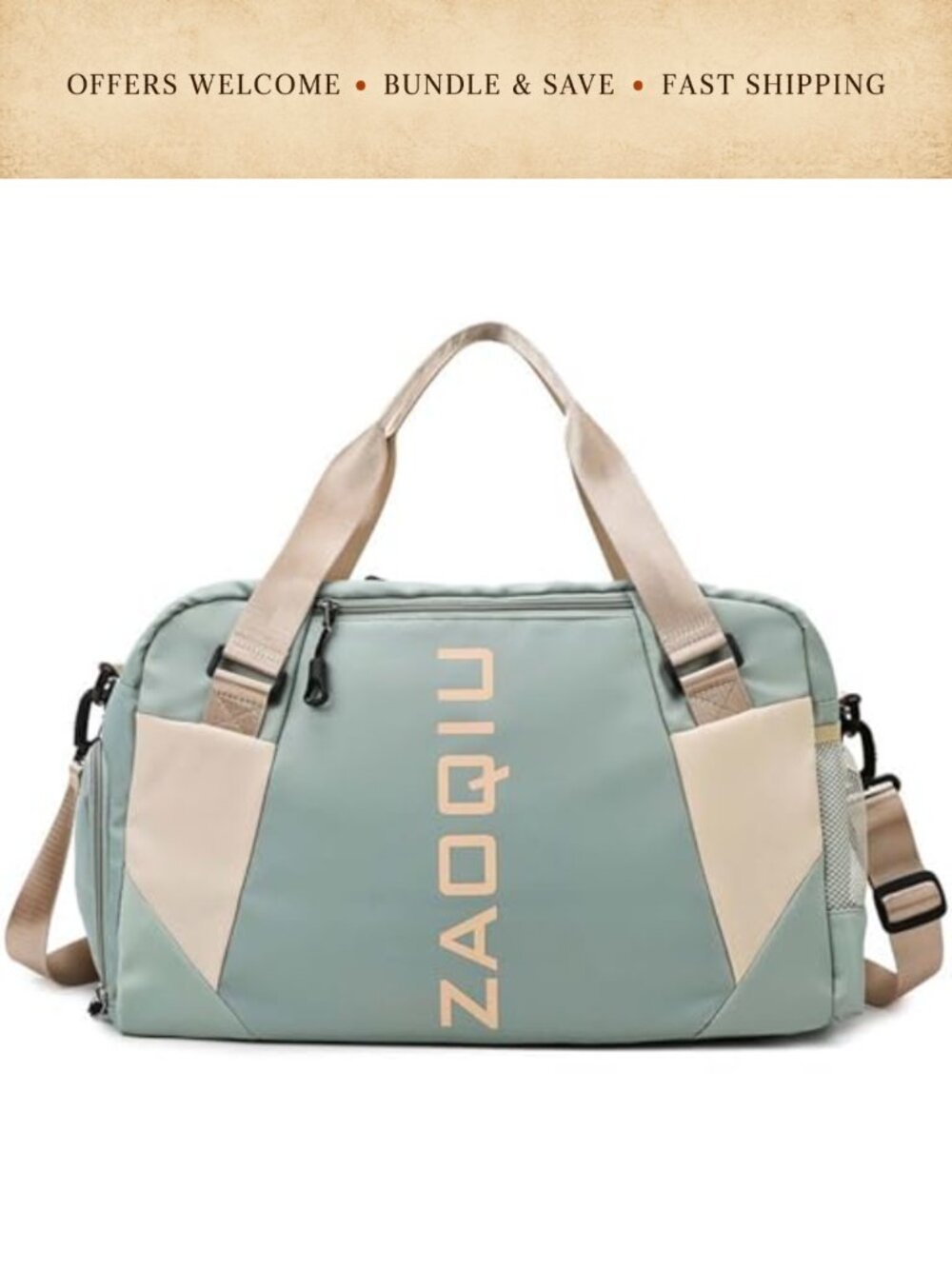 Waterproof Oxford Gym Duffle Bag with Shoe Compartment & Strap